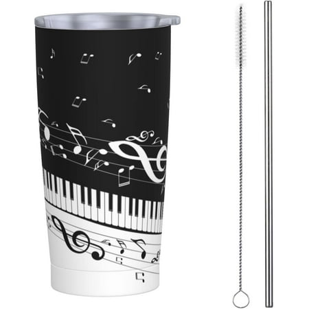 

SPEKSEE 20oz Travel Tumbler With Lid And Straw | Stainless Steel Tumblers Insulated Coffee Cup Mug Gift For Men Women | Piano Keys Music Note