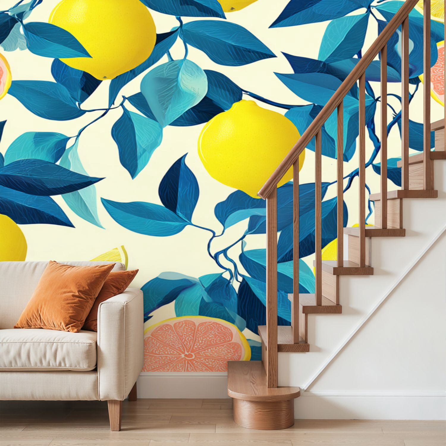 Wall Mural Peel and Stick Tropical seamless yellow lemons Fruit repeated Self-Adhesive Wallpaper Removable Wall Decal Wall Sticker Home Decor for Living Room Bedroom 69"x96"