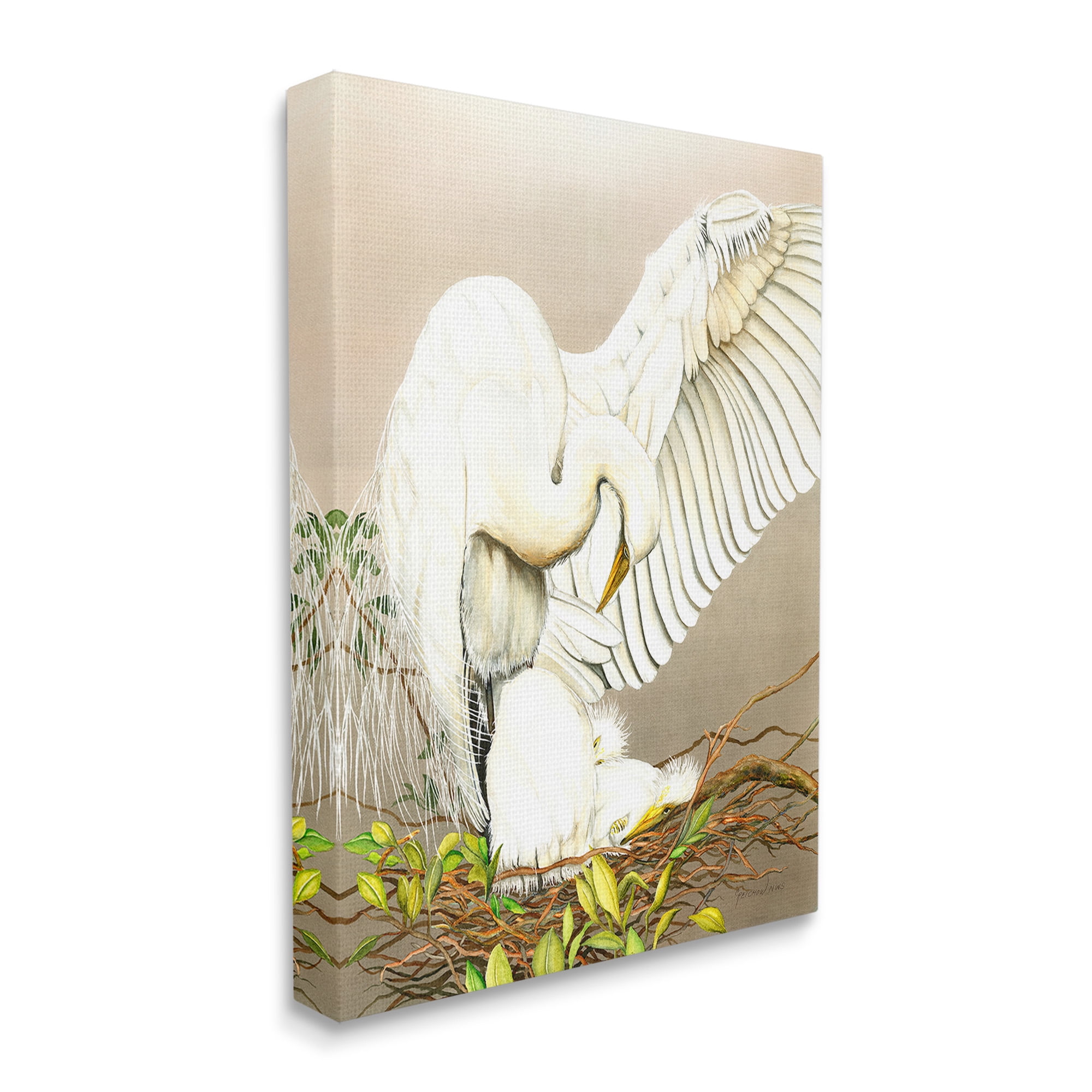 Stupell Industries White Bird & Nest Animals & Insects Painting Gallery Wrapped Canvas Art Print Wall Art, 24 x 30