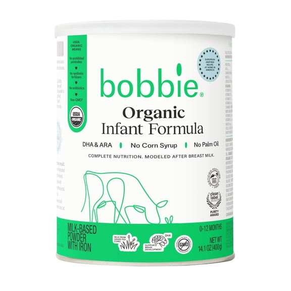 Bobbie Organic Original Infant Formula for Everyday Feeding, Milk-Based Powder with 1.2mg Iron, Skim Milk Recipe, Certified USDA Organic, 14.1 oz Can