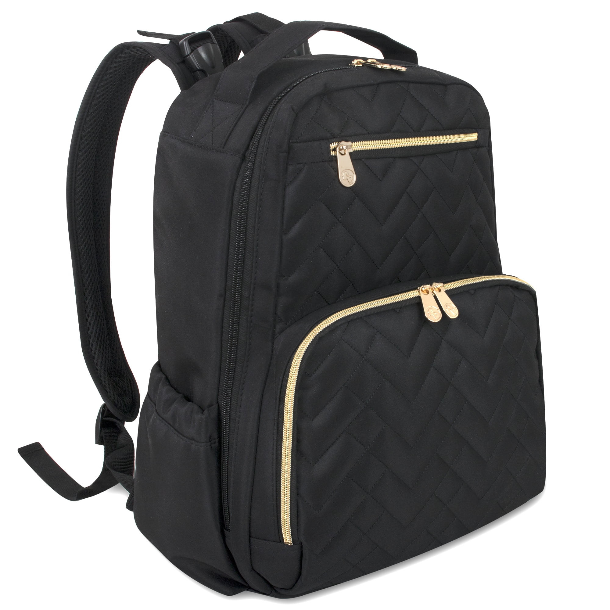 Fisher-Price Morgan Quilted Backpack Diaper Bag - Changing Pad, Stroller Clips - 2 Piece, Black