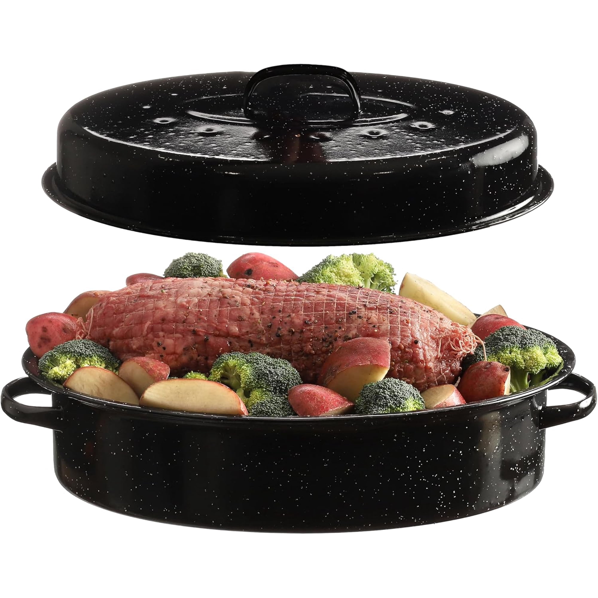 GOURMEX 22lb Oval Black Ceramic Enamel Coated Roasting Pan | Dutch
