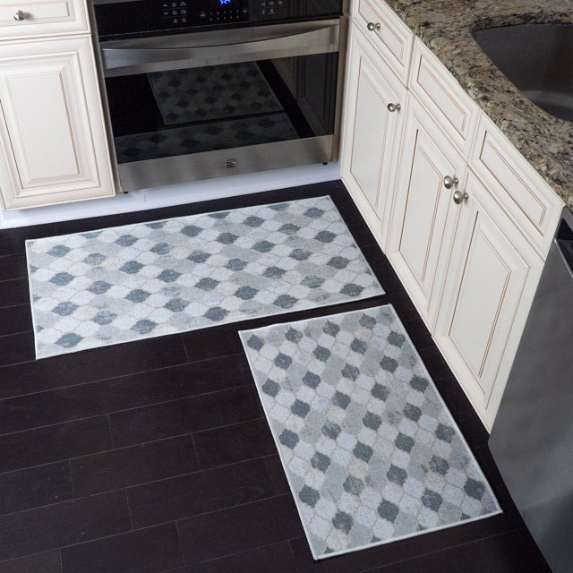 Non Skid Washable Kitchen Mat & Rugs Set of 2 - Ultra-Thin Lattice Area Rugs - Multipurpose Set of 44 x 24 and 31.5 x 20 Inches Floor Mats