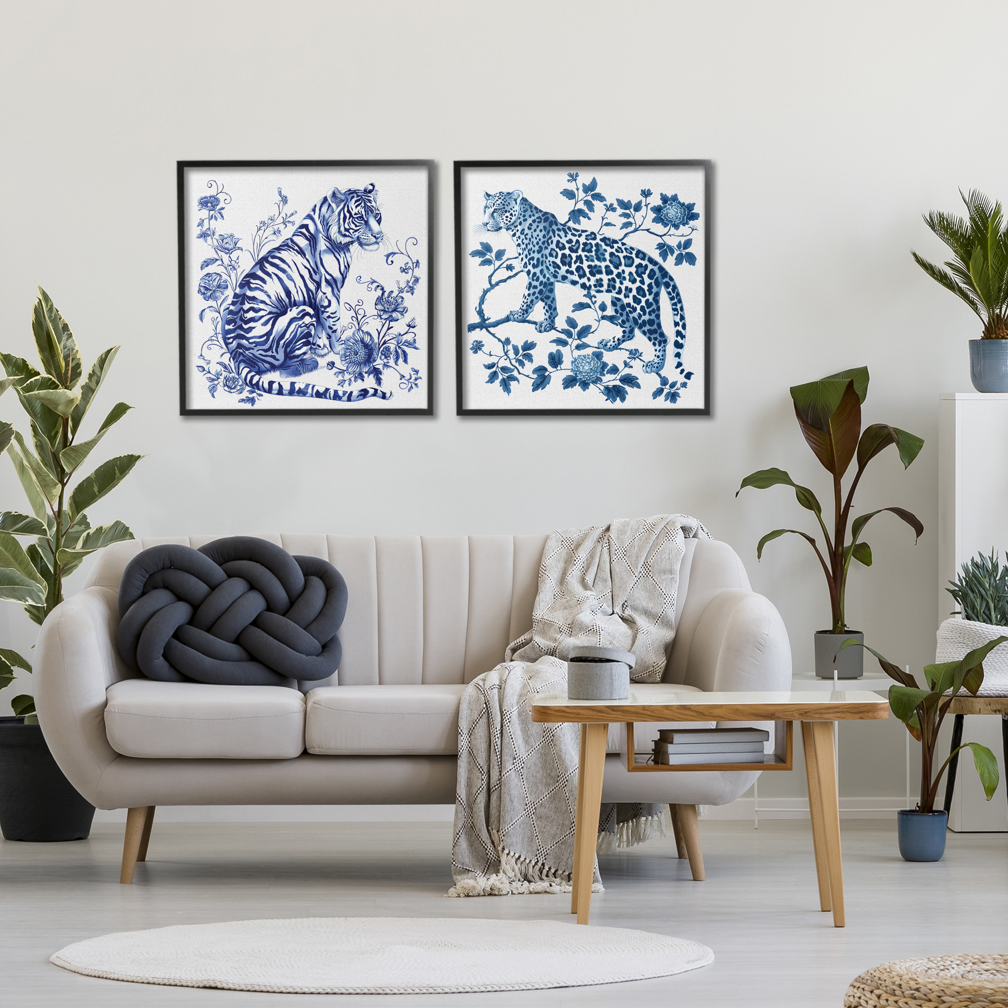 Ornate & Detailed Large Cats 2 Piece Black Framed Giclee Art Set, design by Lettered and Lined