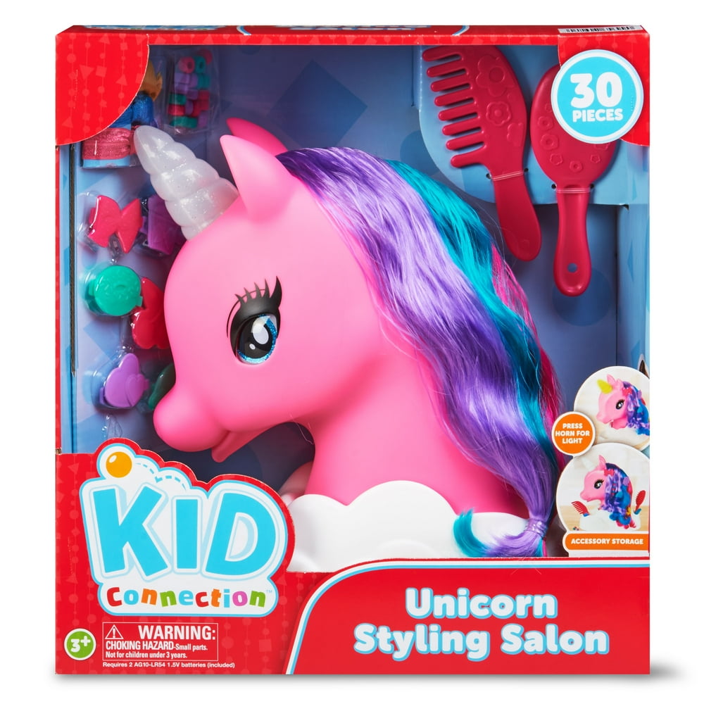 Kid Connection Unicorn Styling Head Toy Play Set, Blue Eyes, Multi