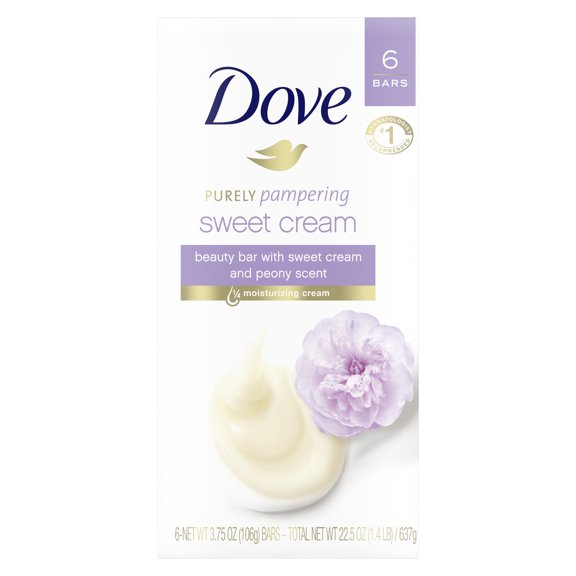 Dove Beauty Bar Gentle Skin Cleanser Indulging Sweet Cream More Moisturizing Than Bar Soap Moisturizing for Gentle Soft Skin Care 3.75 oz, 6 Bars