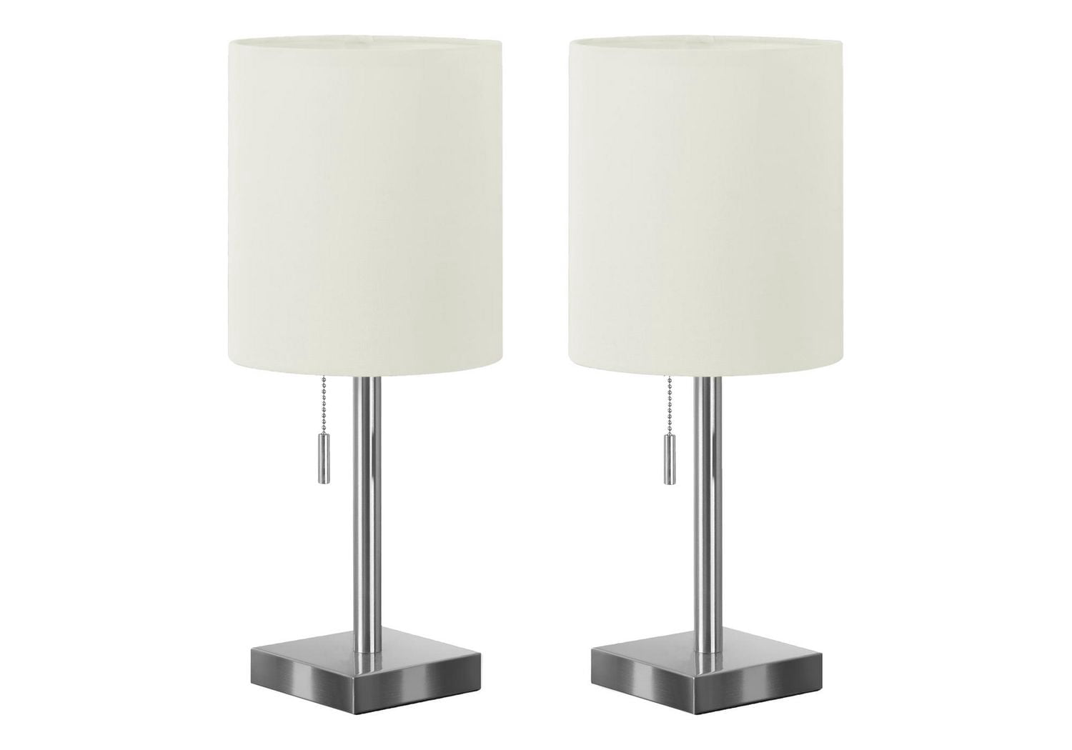 Monarch Specialties Lighting, Set Of 2, 17"h, Table Lamp, Usb Port Included, Nickel Metal, Ivory / Cream Shade, Contemporary