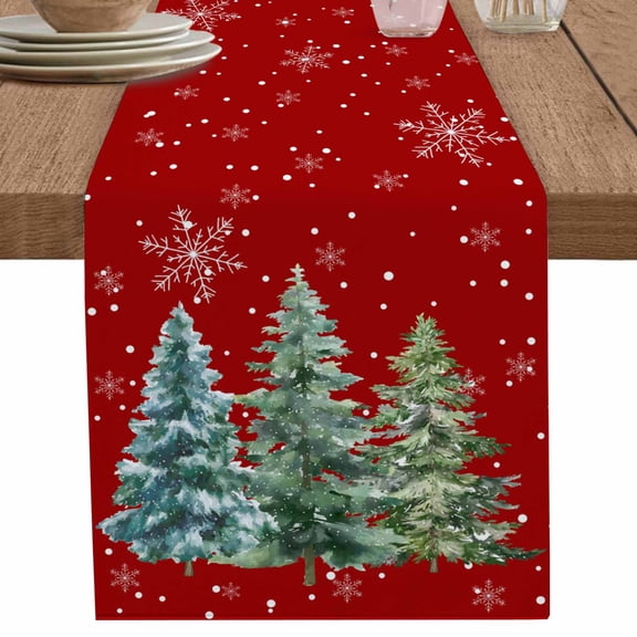 nqOlkjepod Red Christmas Tree Table Runner 90 Inches Long Farmhouse Dress Scarves, Xmas Trees Snowflake Winter Dining Tablerunner for Coffee Table/Kitchen Island/Party Décor, 13" x 90"