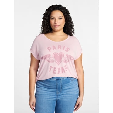 Terra & Sky Women's Plus Size Paris Texas Graphic Tee with Short Sleeves, Sizes 0X-5X