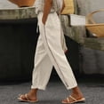 thumbnail image 2 of hoksml Women's High Waist Drawstring Pants, Casual Cotton Trousers with Pockets and Side Cutout Detail, 2 of 6
