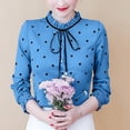 thumbnail image 4 of Blusa de gasa con cuello redondo y volantes para mujer, blusa de manga larga con estampado de lunares, otoño 2022, 4 of 6