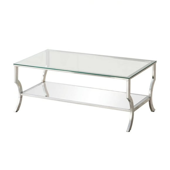 COASTER 720338 Rectangular Coffee Table with Mirrored Shelf Chrome