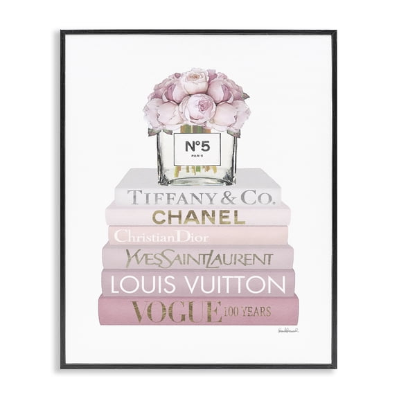 Stupell Industries Traditional Pink Rose Bouquet Bookstack Black Framed Giclee Art, 11 x 14, by Amanda Greenwood