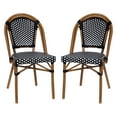 thumbnail image 2 of Merrick Lane Set of Two Stacking French Bistro Chairs with Black and White PE Seats and Back and Bamboo Finished Aluminum Frames for Indoor/Outdoor Use, 2 of 12