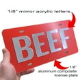 thumbnail image 3 of JASS GRAPHIX Beef License Plate Brushed Aluminum on Red 2-D Farmer Heavy Duty, 3 of 5