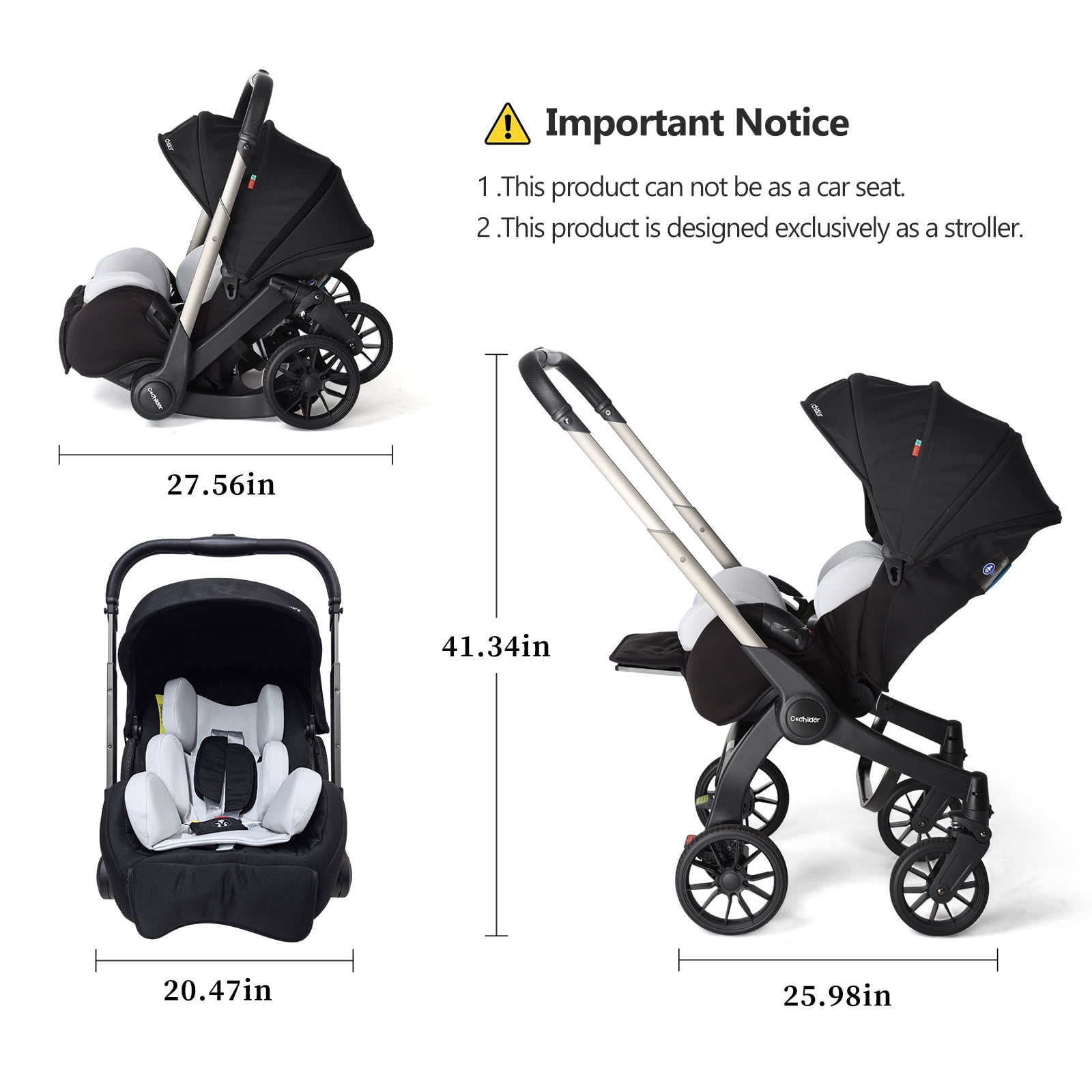 Cochildor Citi 2.0 Pro Baby Stroller, Rear-Facing Stroller with 3 Modes, Adjustable Handle & Extendable Seat Panel, Black