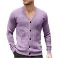 thumbnail image 2 of Donemore Men's Solid Color V-Neck Knit Cardigan Jacquard Pattern Long Sleeve Sweater Coat Soft Wool Blend Fabric Casual Daily Commute Style, 2 of 7