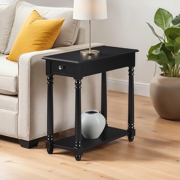 Convenience Concepts French Country Regent 1 Drawer Chairside End Table with Shelf, Black