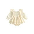 thumbnail image 2 of RUINIXCW Newborn Baby Girl Smocked Romper Dress Princess Birthday Baptism Wedding Party Dress Infant Baby Girls Spring Fall Clothes Square Neck Puff Long Sleeve Ruffled Dress, 2 of 10