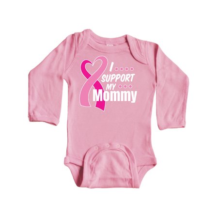 

Inktastic Breast Cancer Awareness I Support My Mommy with Pink Ribbon Gift Baby Boy or Baby Girl Long Sleeve Bodysuit