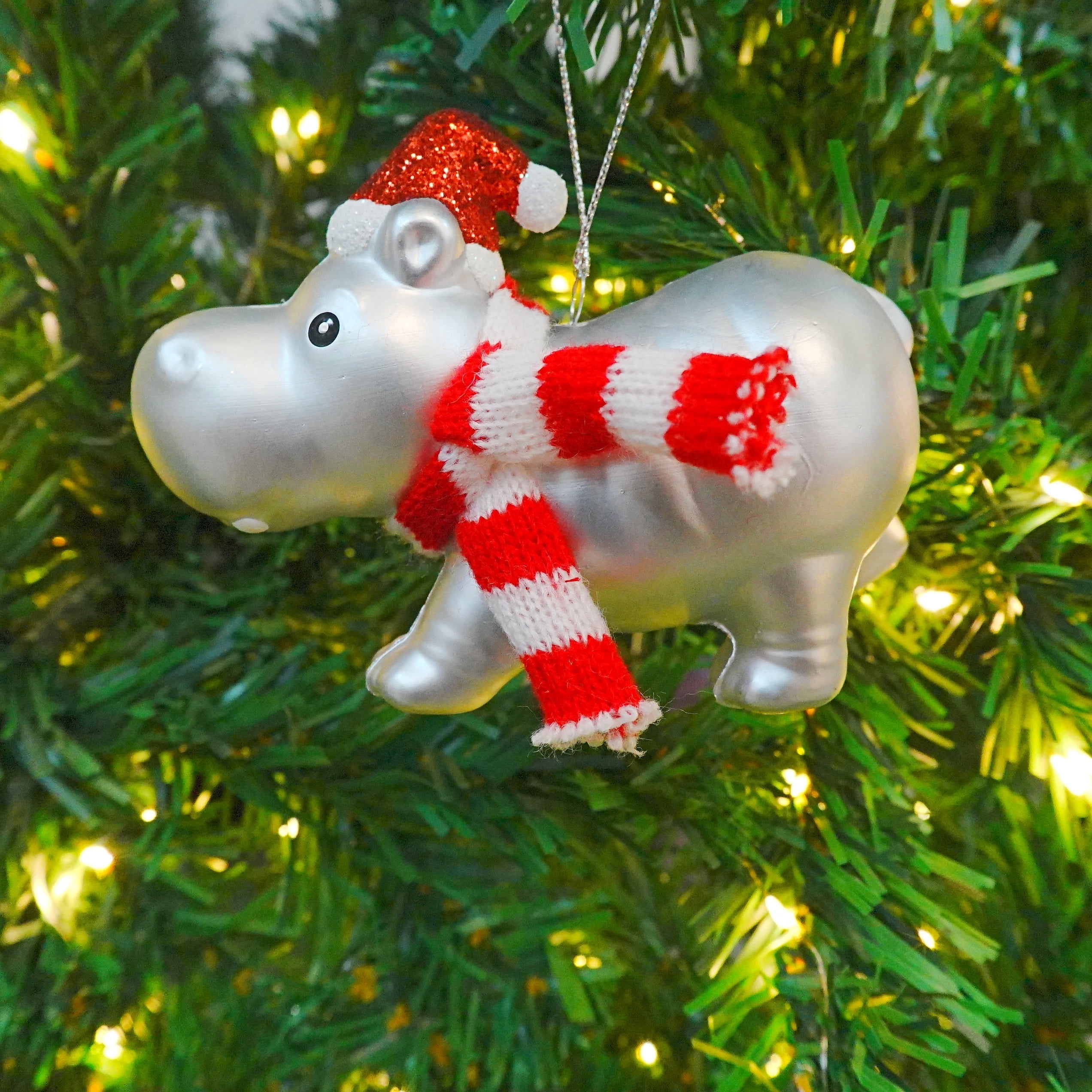 Red/White/Silver Hippo Christmas Ornament, 3", by Holiday Time