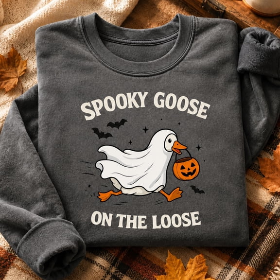 Halloween Shirt, Spooky Goose on the Loose Sweatshirt, Ghost Duck Hoodie, Funny Trick or Treat T-Shirt, Halloween Gift for Goose Lovers