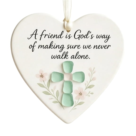 Luckky Sea Glass Heart Hanging Ornament,Inspirational Friendship Keepsake,Heart Shaped Sea Glass Decor,Christmas Tree Pendant,Meaningful Gift for Friends,Sisters & Loved Ones
