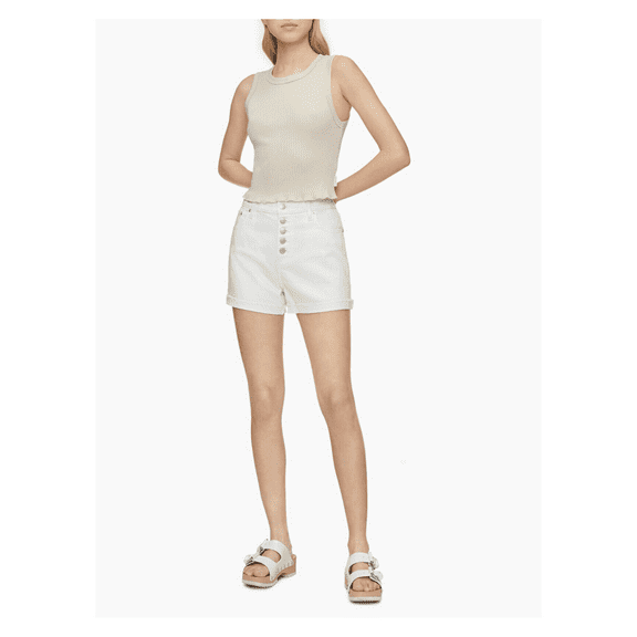 Calvin Klein Women's White Denim High Rise Button-Fly Shorts Size 27