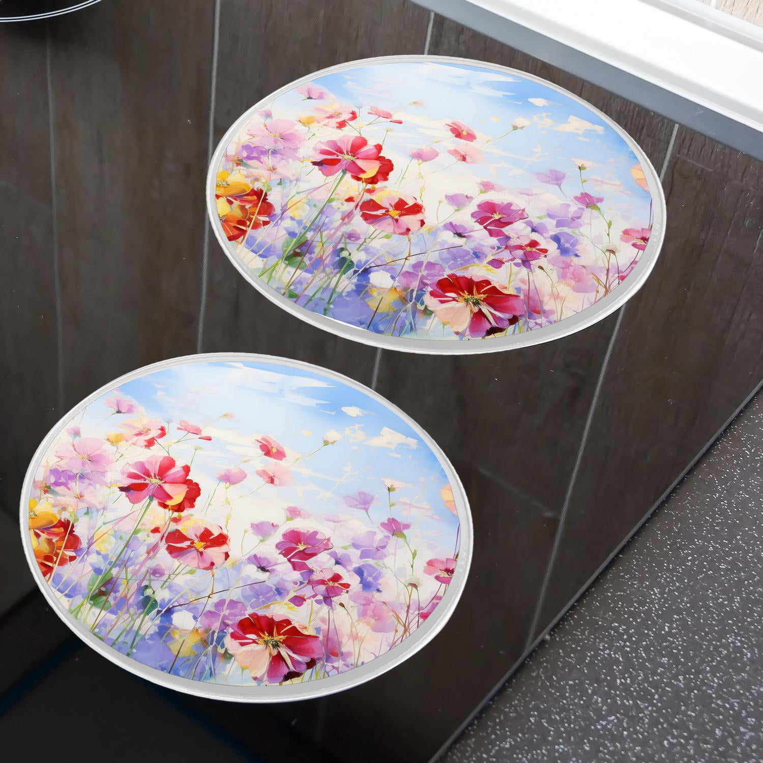 Decorative Stove Burner Covers 4 Pcs Decorative Electric Stove Burner Covers 8Inch And 10Inch ,Floral Pink Flowers illustration