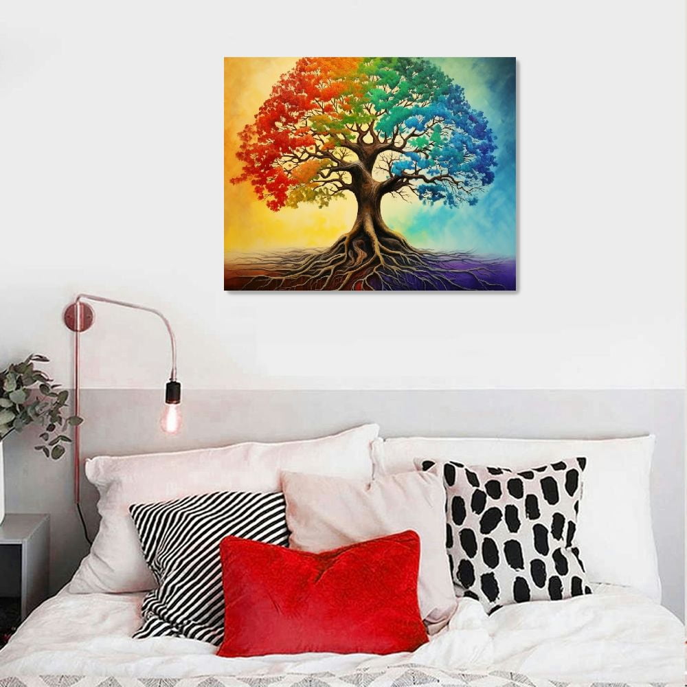 COMIO Tree Of Life Wall Art Colorful Tree Pictures Wall Decor Graffiti Canvas Prints Framed Artwork Paintings Home Office Decorations for Bathroom Kitchen Bedroom Living Room