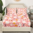 thumbnail image 3 of Cartoon Rabbit Queen Bed Sheets Set Pink Animals Cute Sheet Set,Kawaii Rabbit Themed Sheets for Kids Boys Girls Carrot Printed Bed Set, 3 of 7