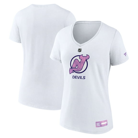 Women's Fanatics White New Jersey Devils 2024 Hockey Fights Cancer V-Neck T-Shirt