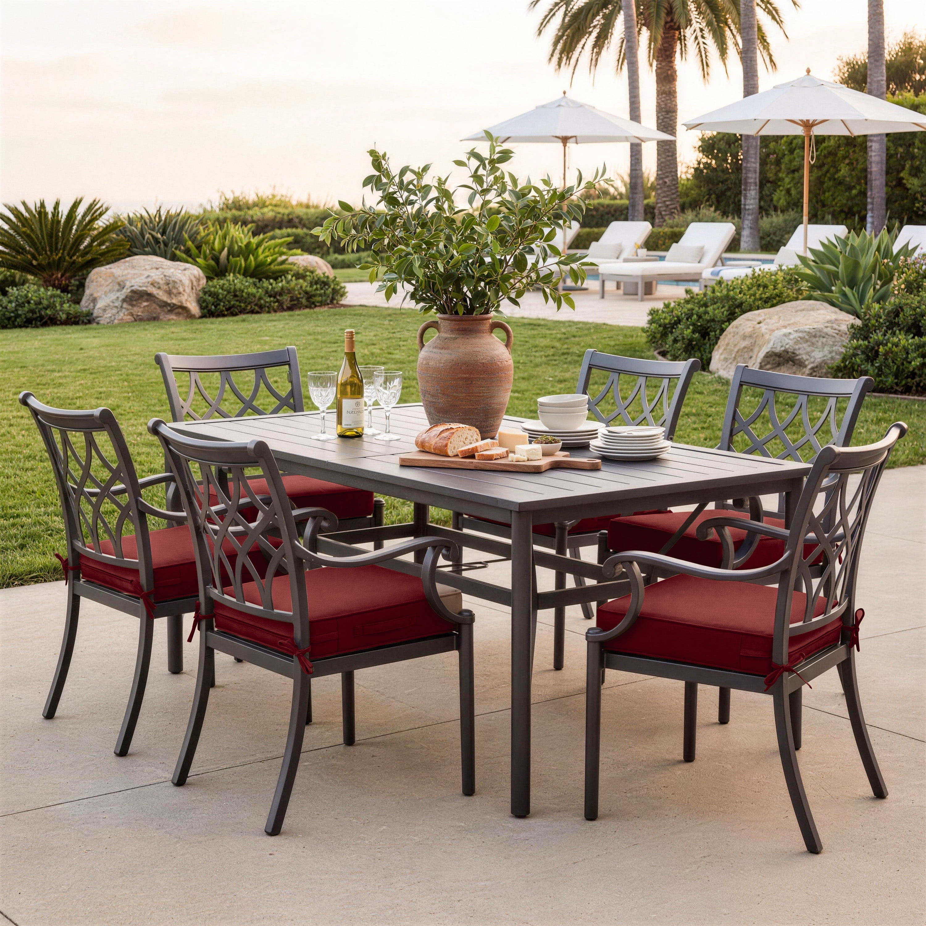 Kimunuk 6Pcs Outdoor Chair Cushions Slipcovers, 22" x 22" Burgundy Replacement Waterproof Non-Slip Patio Seat Cushion Covers with Handle, Covers Only