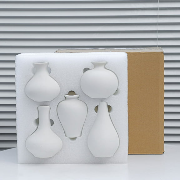 White Vase Ceramic Vase Set of 5,Modern Boho Flower Vases,Nordic Aesthetic Decor,Decorative Vases for Room,Home Book Shelf,Fireplace,Table Decor