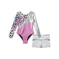 thumbnail image 3 of inhzoy Kids Girls Long Sleeve Bodysuit Leotards with Shorts Sets for Gymnastic Dance Sports Silver 6, 3 of 5
