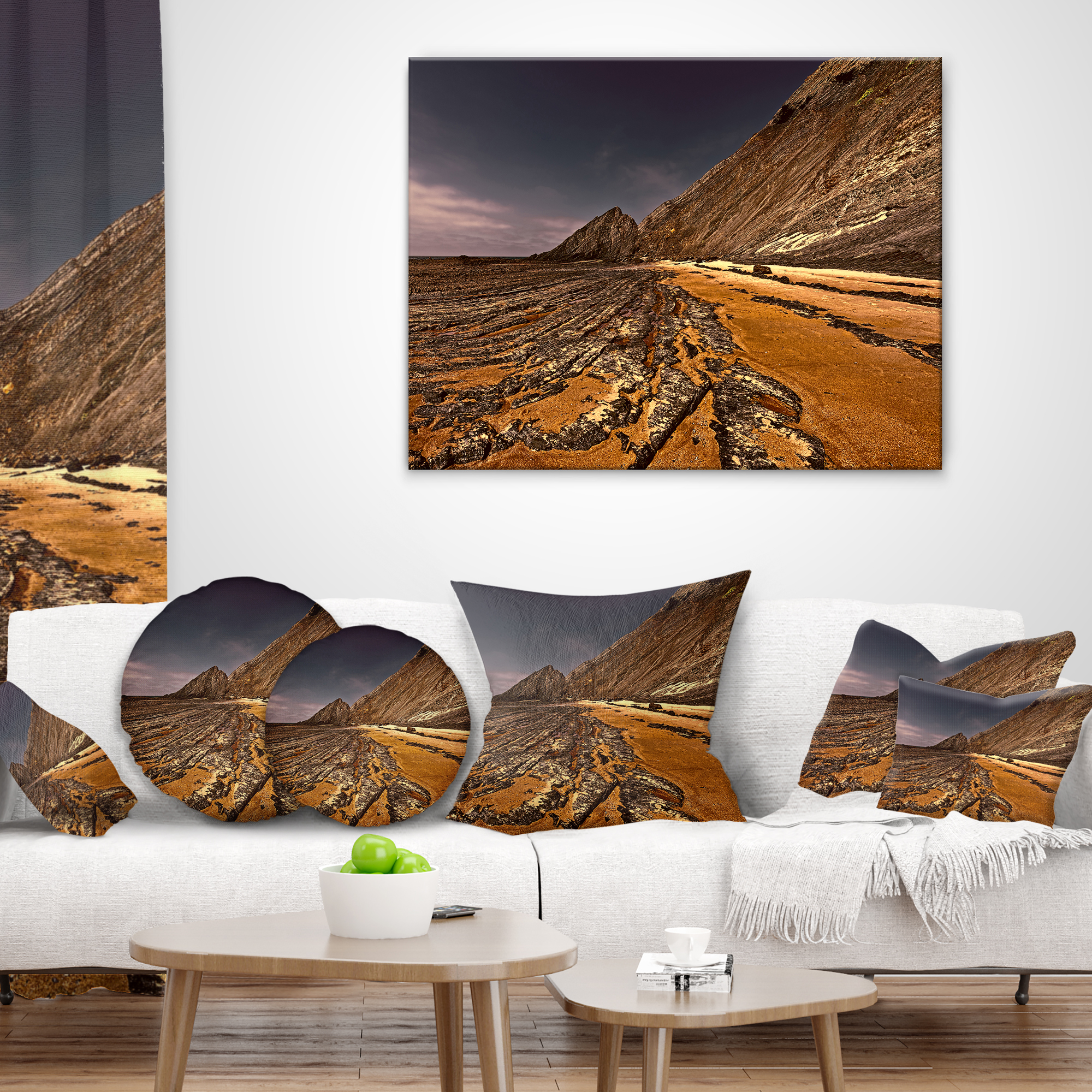 Designart Brown Rocky Coast Portugal - Cityscape Throw Pillow - 12x20