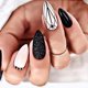 thumbnail image 1 of 24 piezas de uñas postizas a rayas con patrón corto, uñas francesas negras, 1 of 4