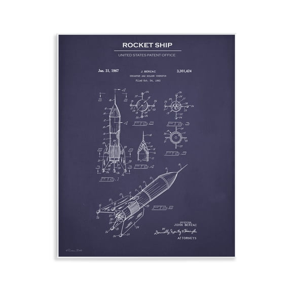 Stupell Industries Rocket Ship Blueprint Transportation Painting Unframed Art Print Wall Art, 11 x 14