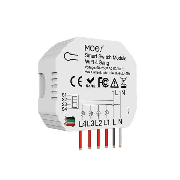 Módulo de interruptor Wi-Fi de 4 pandillas Interruptor de luz inteligente Wi-Fi Control de voz APLIC Tomshoo Módulo de conmutación