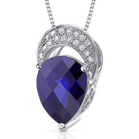 Oravo 3.00 Carat T.G.W. Pear-Cut Created Blue Sapphire Rhodium over Sterling Silver Pendant, 18
