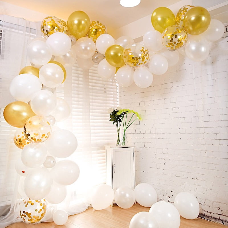 BalsaCircle 100 Gold White Clear Silver Plain Balloons Garland Arch Tools Kit Set