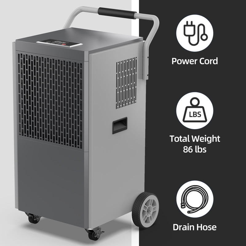 190 pt. 6000 sq.ft. Bucketless Industrial Dehumidifier in. Blacks for Garage, with Drain Hose, Auto-OFF, 10-95%RH Range