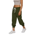 thumbnail image 2 of Ayolanni Stretch Womens Pants Boho Solid Jogger Pants Drawstring Elastic Waist Lounge Green Baggy Trousers with Pockets M, 2 of 5