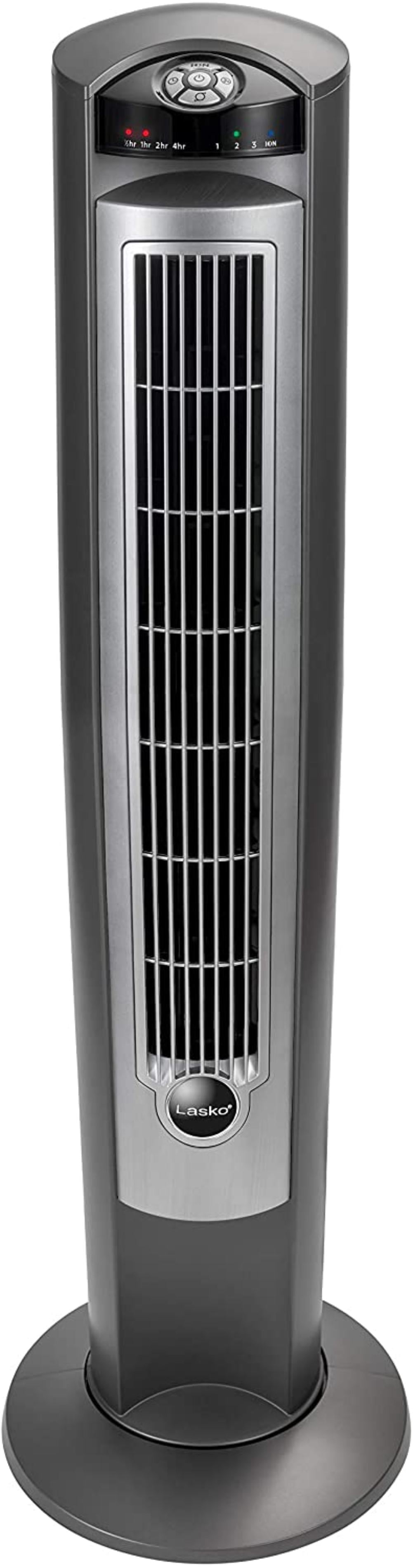 Silver Lasko Wind Curve 42 Inch Portable Stand Floor Fan with Fresh Air Ionizer 