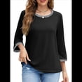 thumbnail image 1 of Blusas de 3/4 para Mujer, Elegantes, Informales, con Cuello Redondo, Holgadas y A , para Negro XL, 1 of 8