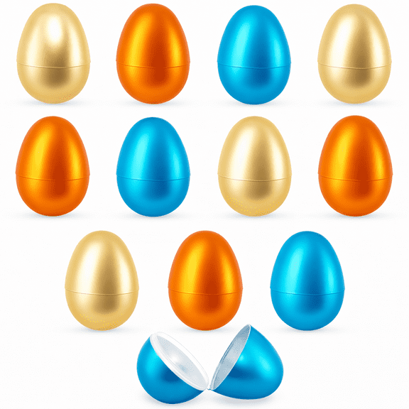 Set of 12 Easter Eggs Fillable Plastic Matte Metallic Eggs for Egg Hunt Kids Party Favors Candy Toy Stuffers 2.25 Inches