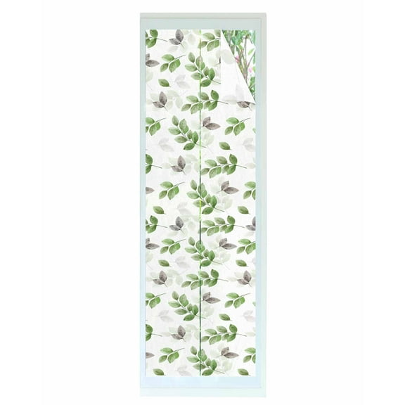 Window Privacy Film,Green Gray Eucalyptus UV Sun Blocking Window Tint Film Heat Control One Way Blackout Window Film,Fall Botanical Floral Leaves White Non Adhesive Static Cling Sticker 17.7x78.7 In