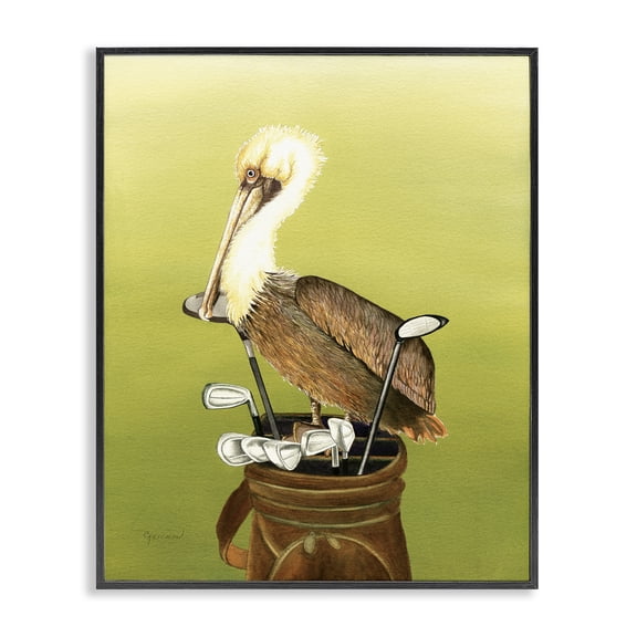 Stupell Industries Transitional Pelican on Golf Clubs Black Framed Giclee Art, 11 x 14, by Christine Reichow