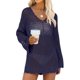thumbnail image 1 of Traje de baño ANRABESS, traje de baño de ganchillo, cuello en V, malla, azul marino, 1 of 6