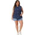 thumbnail image 3 of GRACE & GRANDEUR Women's Plus Size Fashion Sleeveless Jacket Drawstring Zip Denim Vest 2X Dark Blue, 3 of 6